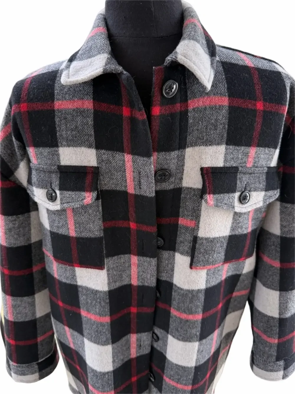 GAP Kids Plaid Wool Shacket Oversized Size XXL Jacket Unisex Red Black Gray
